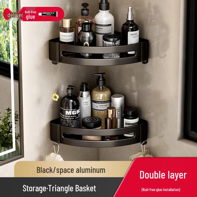 DANLE No-Drill Wall-Mounted Double-Layer Corner Kitchen Shelf