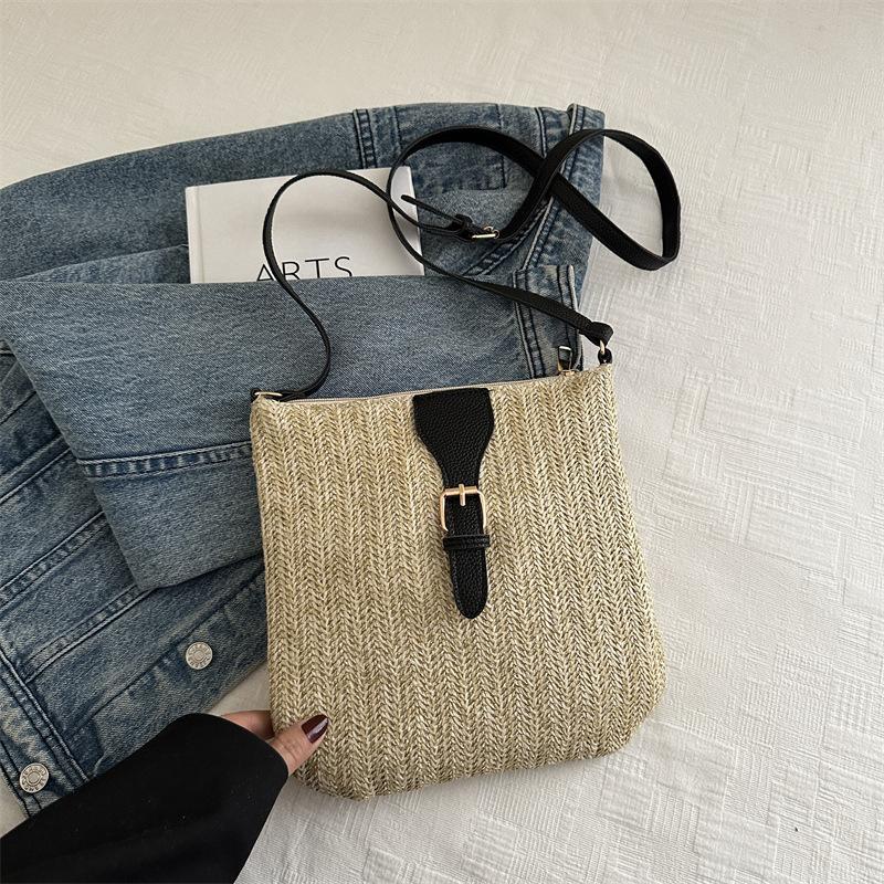 

Летняя летняя высококачественная плетеная соломенная сумка для пляжа на берегу моря, женская сумка-мессенджер большой вместимости 2025 года чёрный