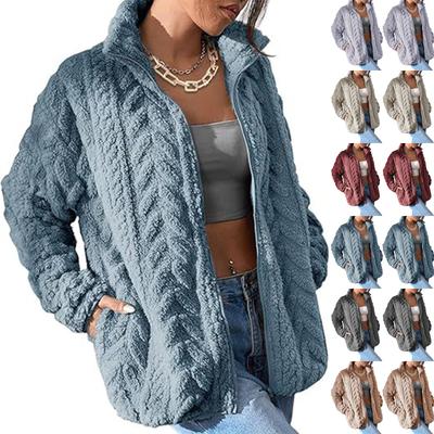 Women's Casual Zipper Knitted Stand Collar Sweater Long Sleeve Warm Coat
