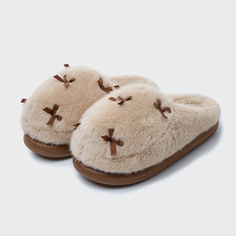 2025 New Fluffy Slippers Winter Indoor Home Heating and Velvet Outer Wear Thick-soled Cotton Slippers Women's