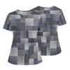Women's Fashionable Printed Round Neck Pocket Short Sleeved Shirt With Slit Hem Uniform And Worker's Top