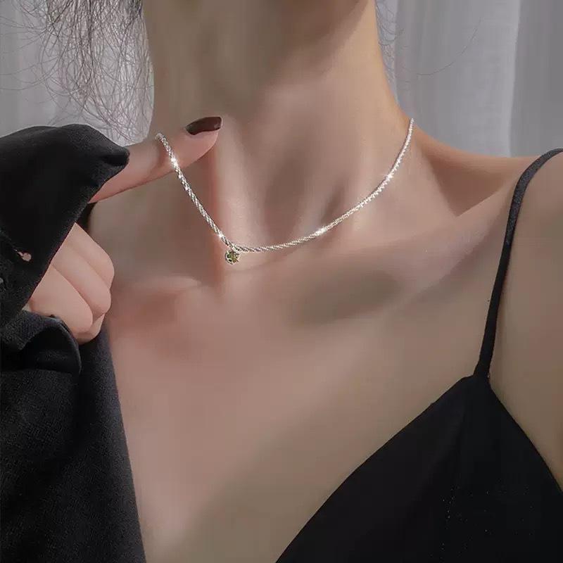 Silver Tennis Chain Choker Necklace with Round CZ Pendant Sparkling Jewelry for Women