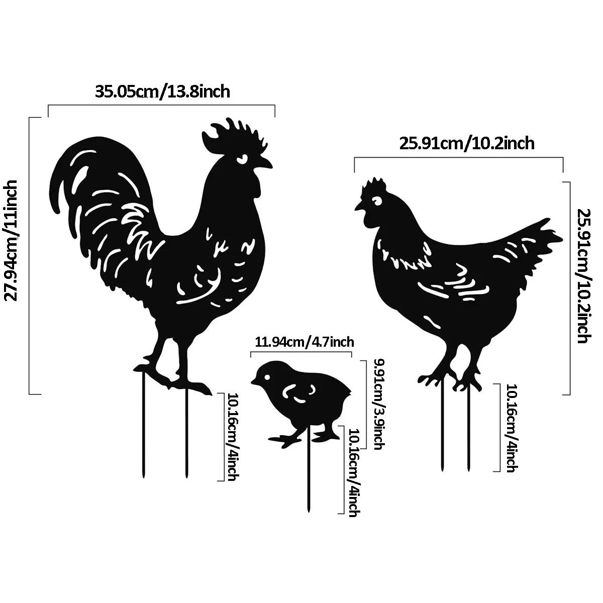 

Набор из 4 металлических садовых колышков – силуэтные статуэтки курицы и цыплят, стильный уличный декор для патио, газона и сада, подарки чёрный