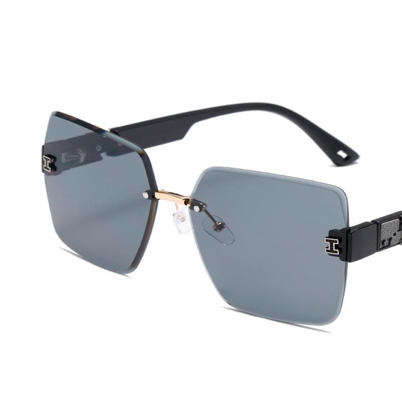 New Square Rimless Cut Edge Sunglasses Hong Kong Style Ladies Round Face Slimming Big Frame Fashion Sunglasses