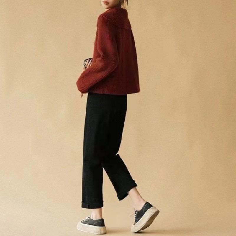 Autumn and Winter New Small Lazy Wind Knitted Top Wear Loose Casual Fashion Red Sweater Women
