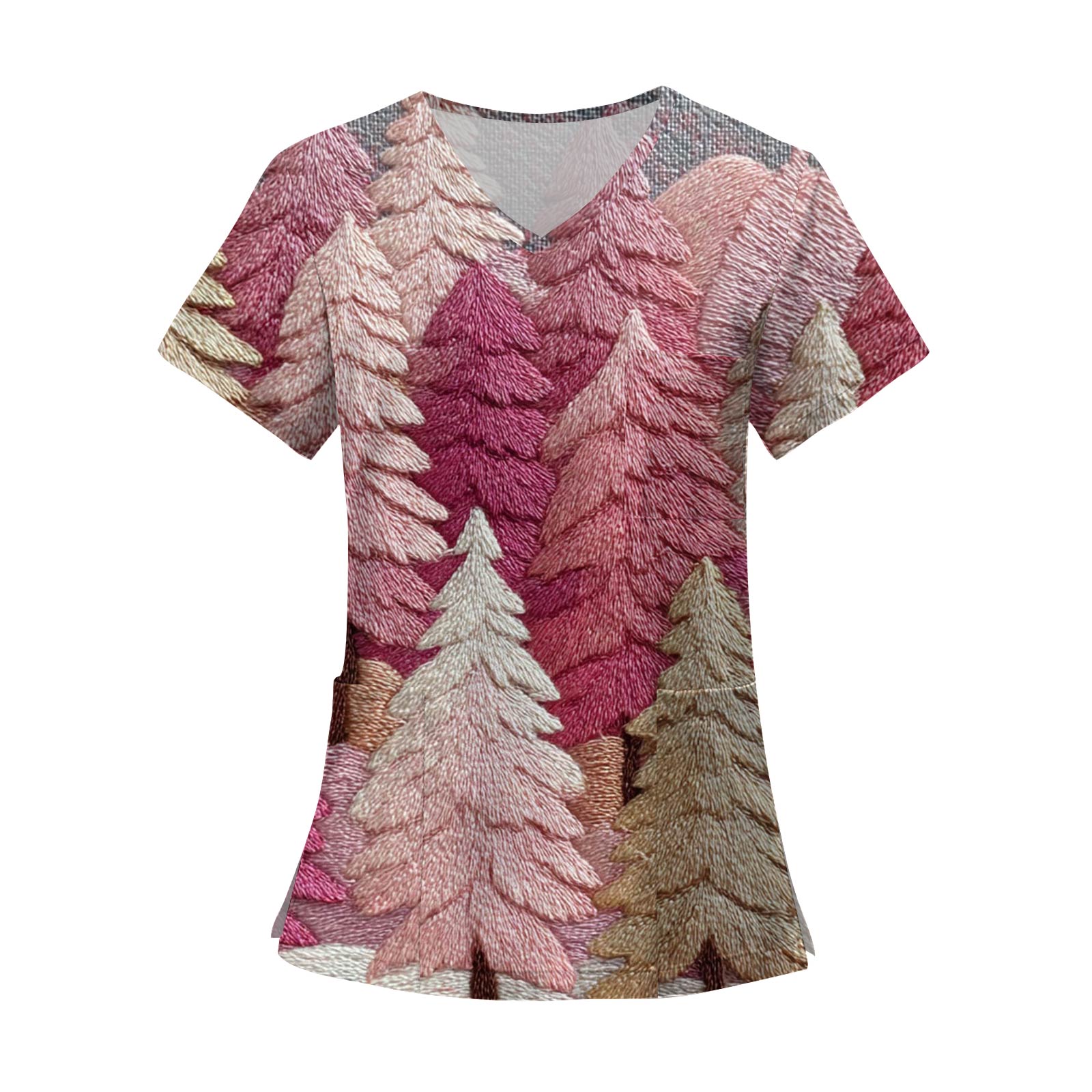 

Женские модные топы с короткими рукавами и V-образным вырезом с принтом, рабочие футболки с карманами XXXXL розовый