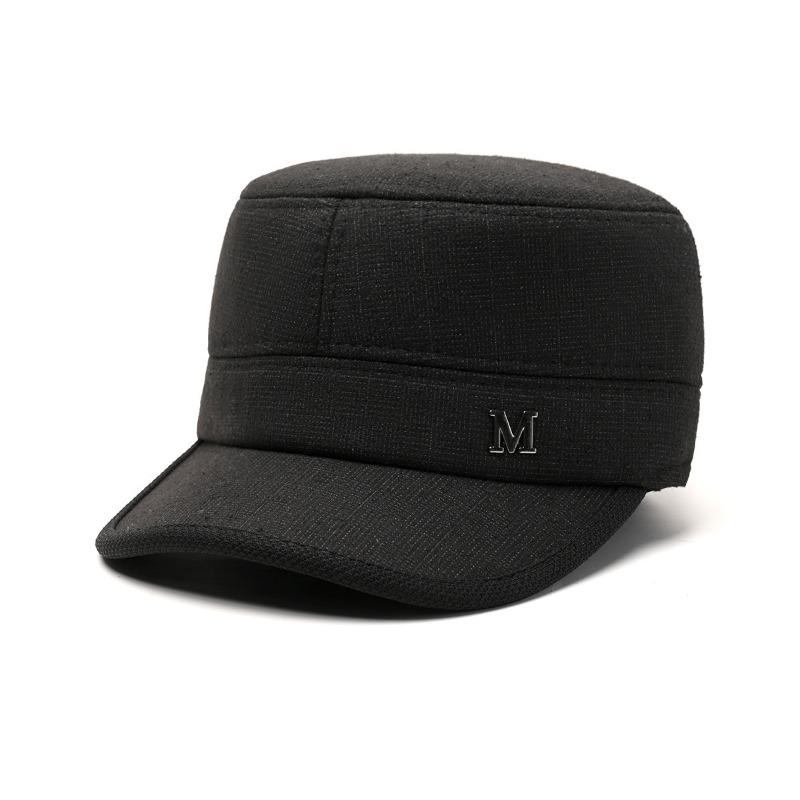 Hat Men's Winter Flat Hat Fleece Thickened Cap Dad Wool Cotton Hat Thermal Ear Protector