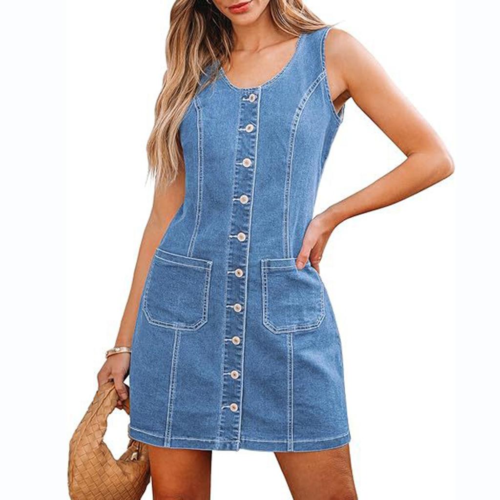 Sleeveless Dress for Women Button Down Mini Dresses for Women Casual Spring Dresses for Women Denim Sundresses for Women