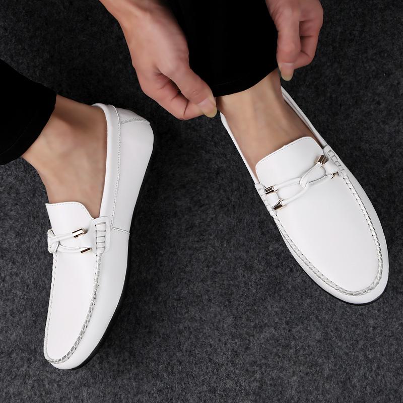 Plus Size 45 46 Genuine Leather Loafers Men Casual Shoes White Slip-On Men's Flats Moccasins Male Footwear Zapatos De Hombre