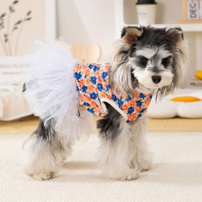Floral Dog Dress Small Dogs Dress with White Tulle Skirt Summer Tutu Dress for Puppies Bichon Frise Schnauzer Small Breeds