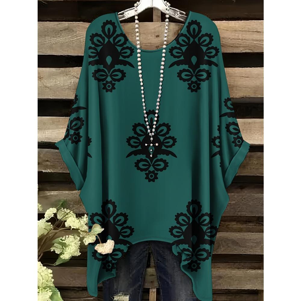 Women's T-Shirt Elegant Bohemian Vacation Colorful Rendering Graphic Print Fashion Versatile Round Neck Women's