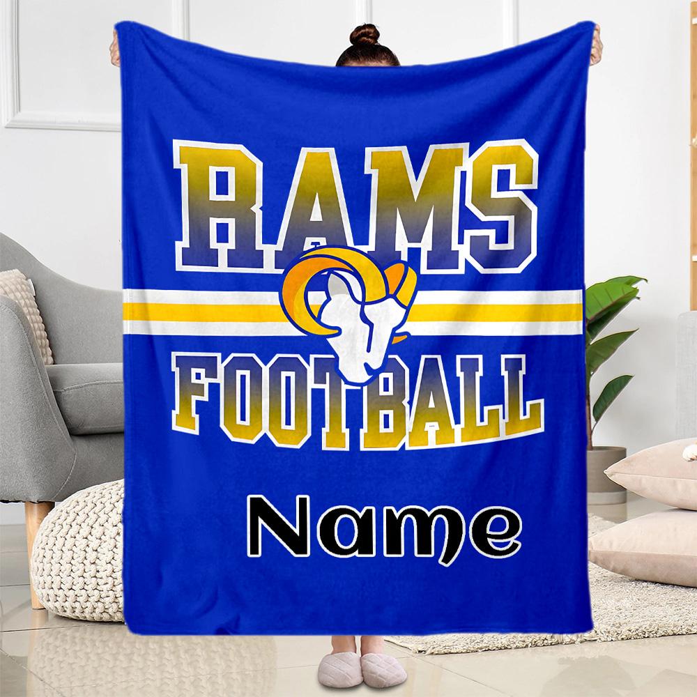 Rams Football Team Spirit Customize Text Blanket Throw Customizable Blanket Durable Comfort Throw For Seaside Bed Office Bedding