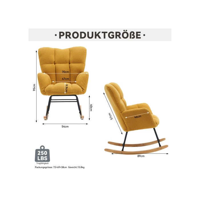 Fauteuil à bascule moderne Mid Century tissu peluche avec revêtement tufté,assise rembourrée pour salon et chambre à coucher,jaune