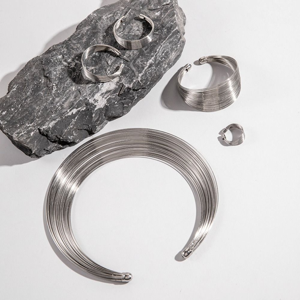 Korean Style Multilayer Metal Wire Jewelry Set Finger Ring Exaggerated  Necklace Retro   Wedding