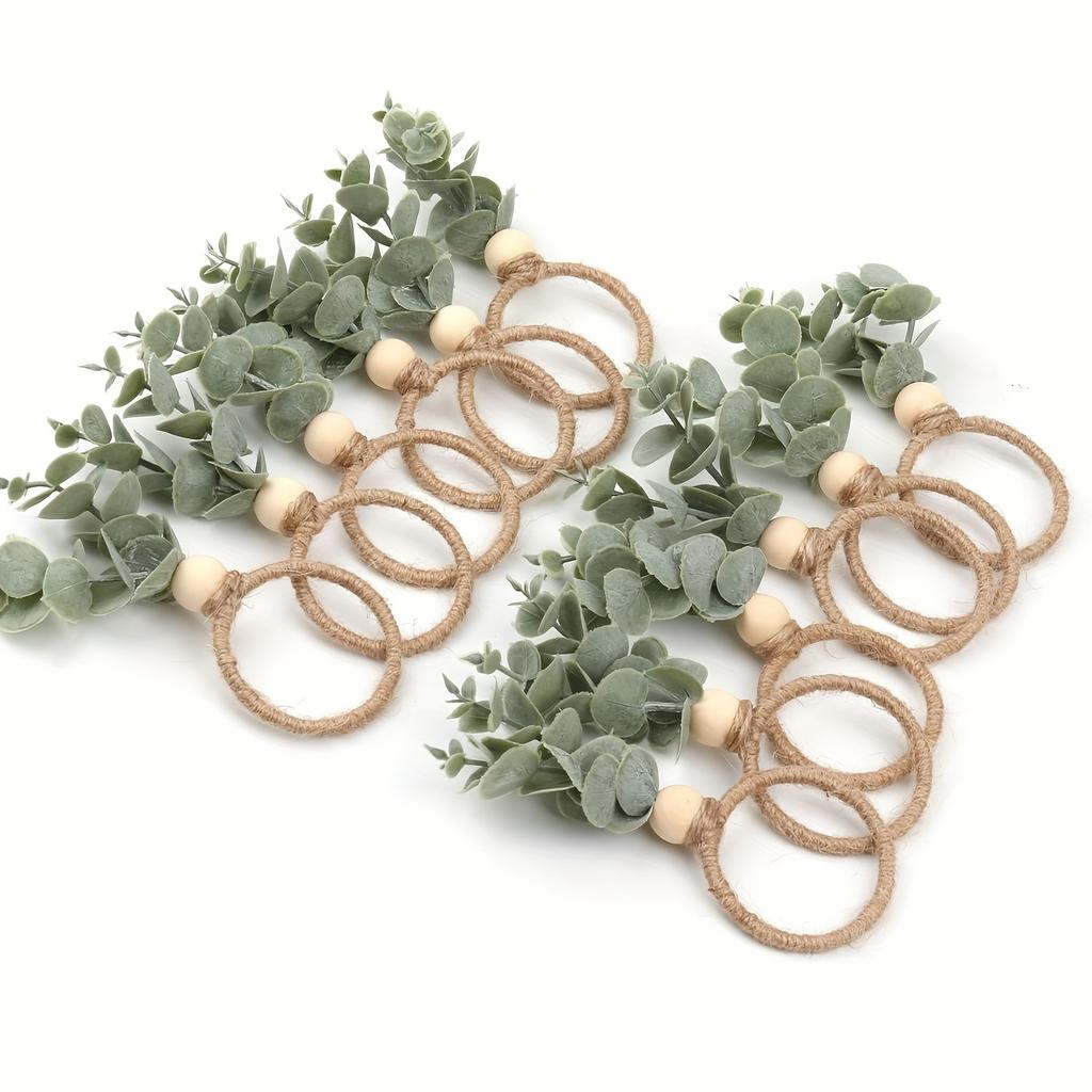 Serviettenringe Set mit 6 , Eukalyptusblatt Serviettenringe, Boho Serviettenringe