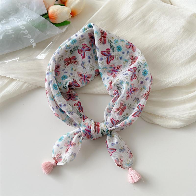 Color Block Printed Silk Scarf 90cm Twill Scarf Korean Version Of The All- Large Square Scarf Sunscreen Shawl Headscarf Women