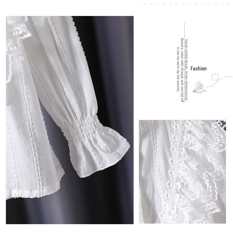 Premium Girls' Lace Stand Collar Long-Sleeved Cotton Top for Spring/Autumn 2025