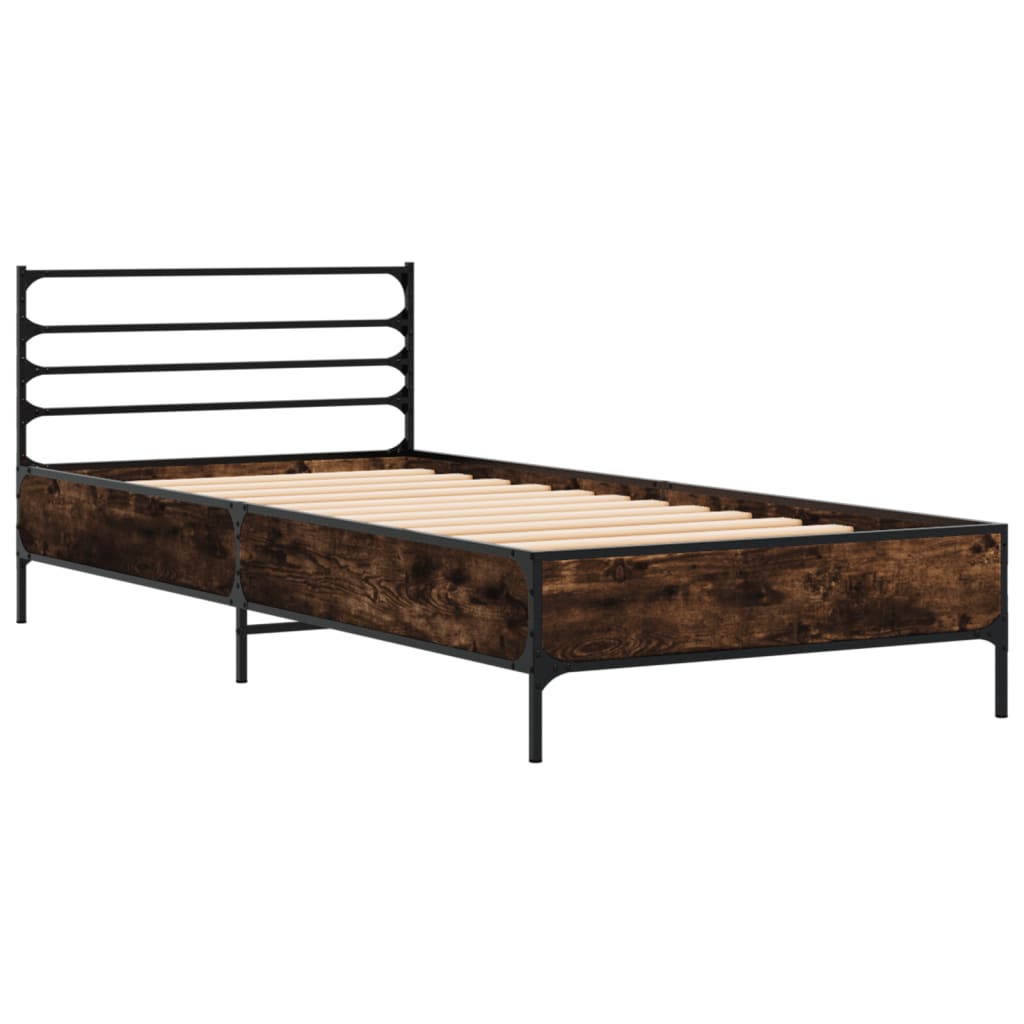 Bed Frame Smoked Oak 75 x 190 cm Wood Based Panel and Metal