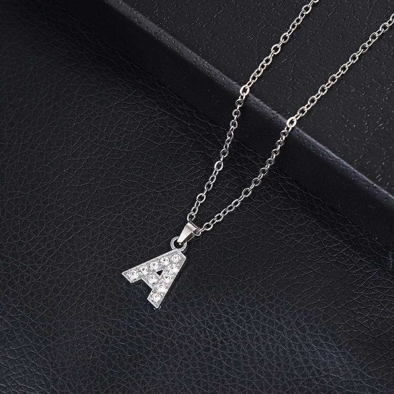 European & American Inlaid Rhinestone English Letter Choker Necklace for Women - Stainless Steel Pendant Jewelry Accessory