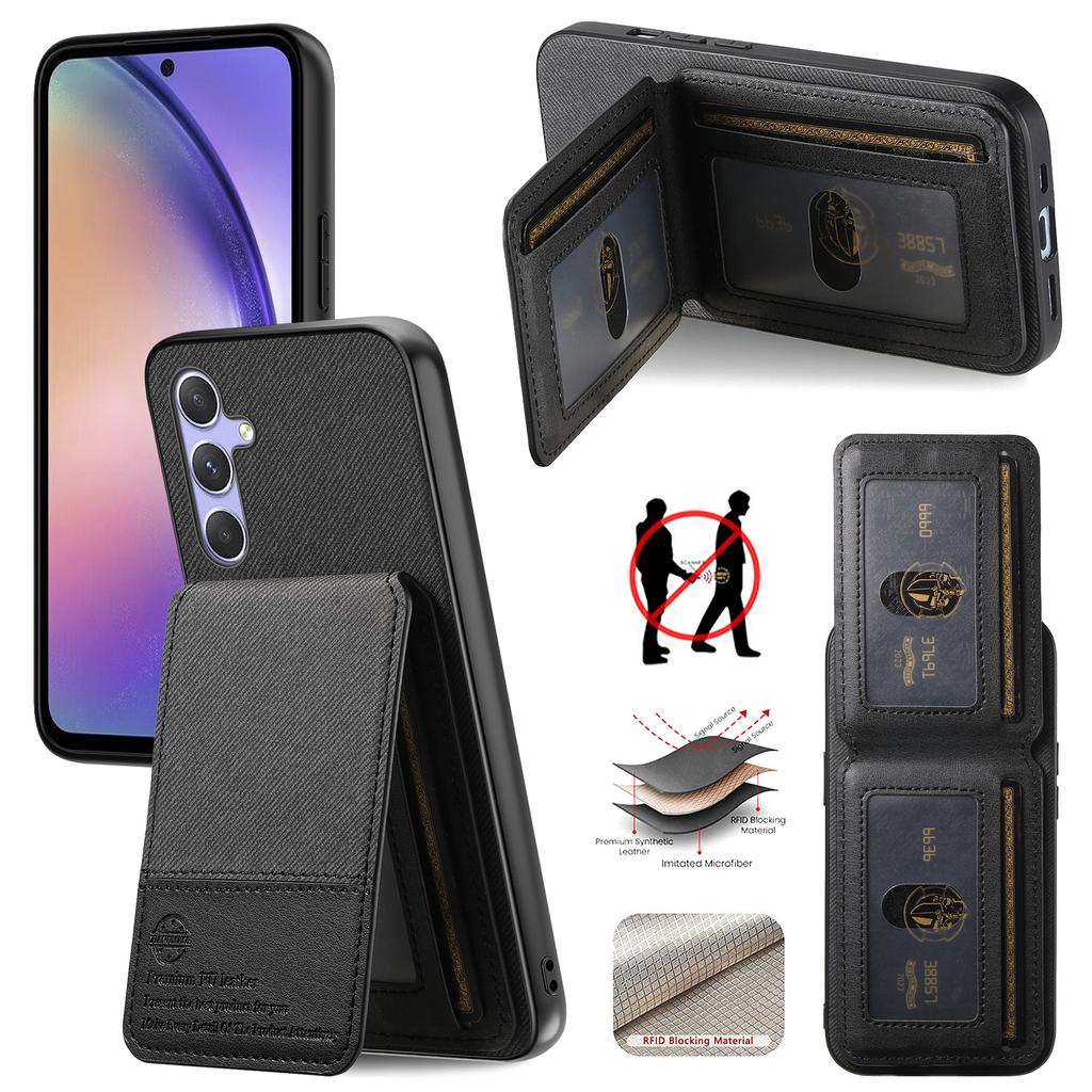 For Samsung Galaxy A17 5G Case Cloth Texture Leather+PC+TPU RFID Blocking Phone Cover with Card Holder