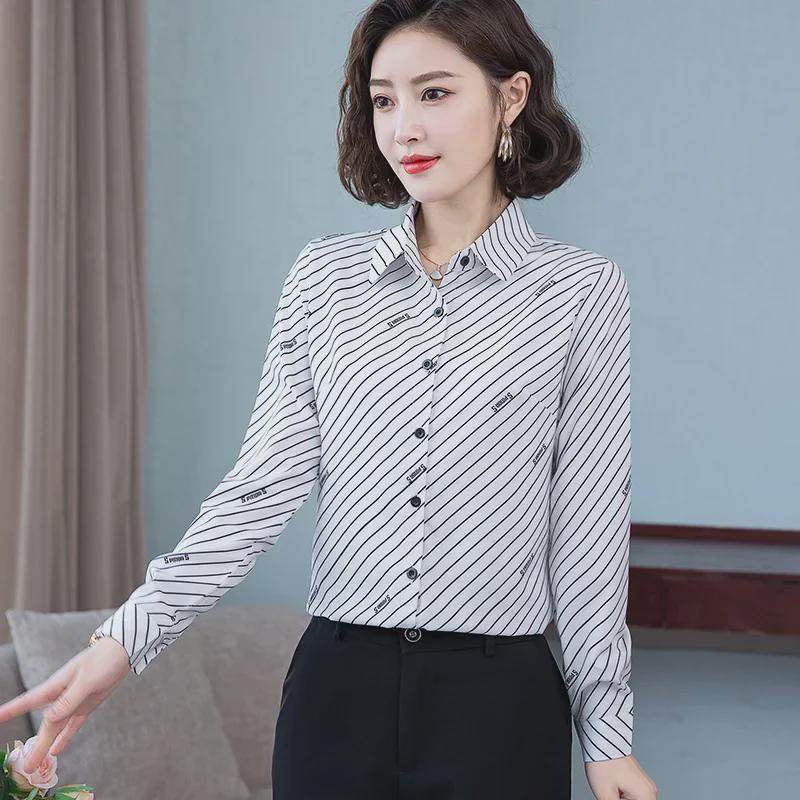 Women's Striped Chiffon Long Sleeve Shirt - Stylish Spring/Autumn Design 2021