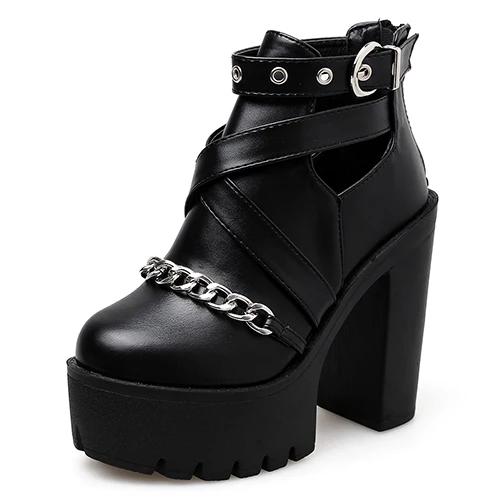 Plus Size 42 Fashion Chain Women Shoes Zipper Square High Heel Ankle Boots for Women Punk Shoes Platform Spring Autumn
