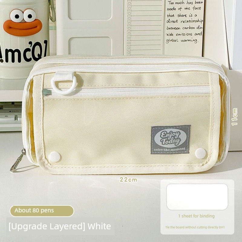 

Grade Three Class Two Layered Cartoon Backpack Pencil Case Large Capacity Millet Buggy Bag Student Good-looking Simple Stationery Case [Upgrade Layered] White + Tie Plate