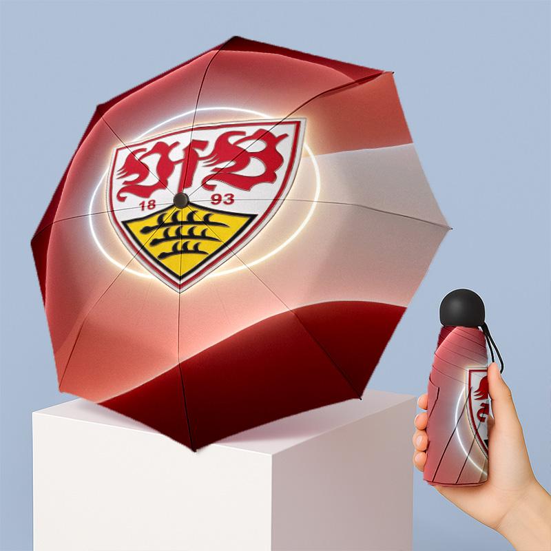 VfB Stuttgart Football Pattern Printed Mini 5 Folds 8 Ribs Compact Umbrella Windproof Waterproof Lightweight Portable Folding