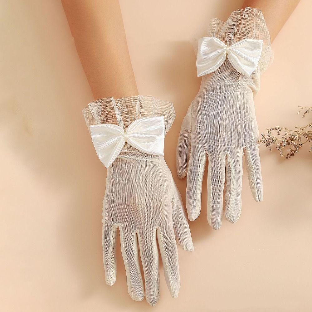 Polka Dot Wedding Bridal Gloves White Long Finger Mittens Retro Black Lace Gloves  Funeral