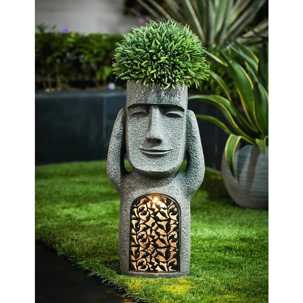 Vedi Senti Parla Male Statue dell'Isola di Pasqua da Giardino Scultura Creativa in Resina Decorazione da Esterno Vaso per la Casa Statua Decorazione Statuetta