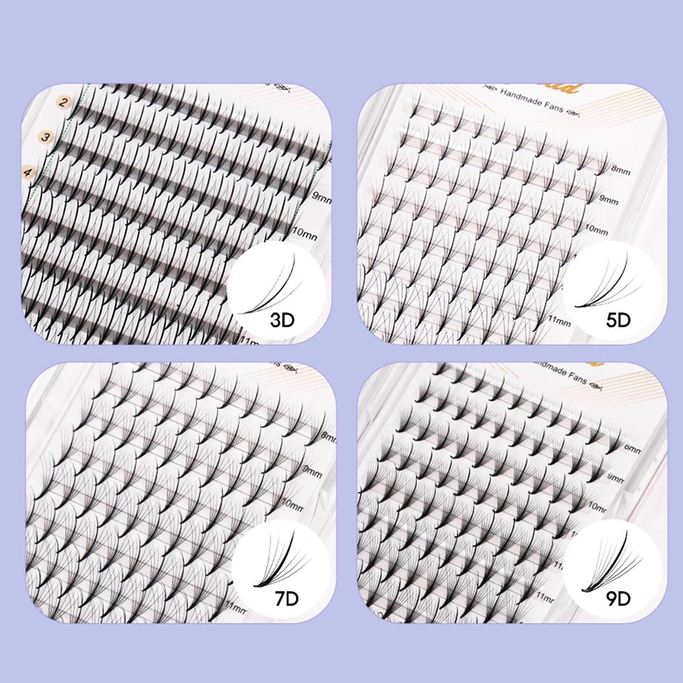 AGUUD Wispy Premade Fans Lash Extension 3D 5D 7D 9D Pointy Base Russian Volume Lash Extension Promade Spike Fans Cluster Eyelash