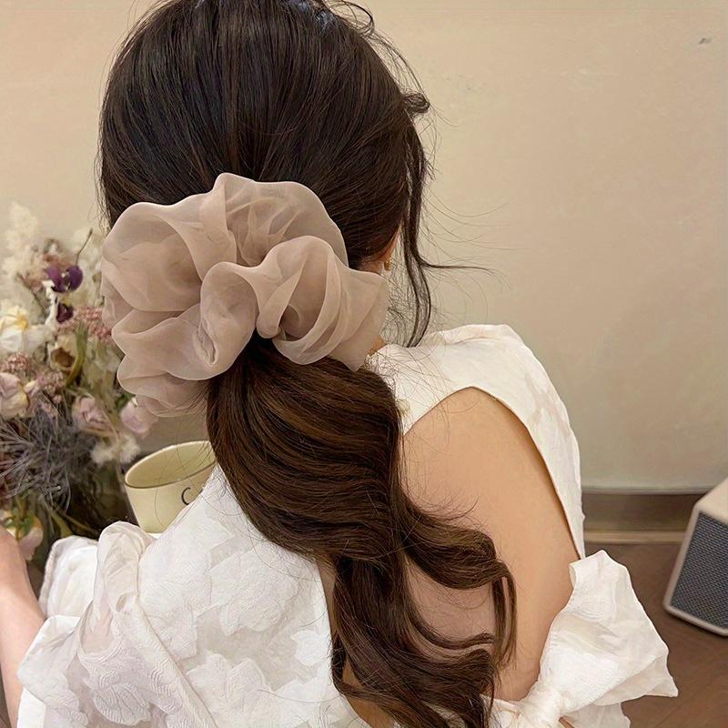 Einfarbige Oversize-Haargummis aus Organza, dünnes Chiffon-Haarseil, modisches elastisches Haargummiband, süßes Haar-Accessoire