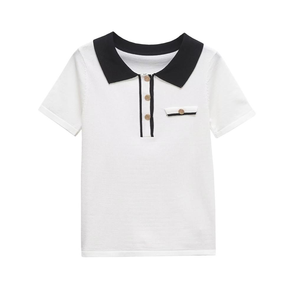 

Женская повседневная рубашка-поло с коротким рукавом и лоскутным дизайном, весна/лето 2025 Small белый