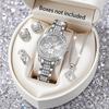 5Pcs Ladies Watch Set, Stylish Casual Ladies Quartz Watch And Necklace Ring Earrings Jewelry Set