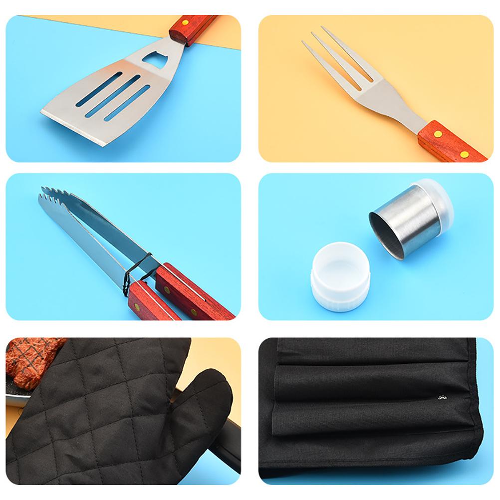 8PCS Barbecue Tools Set Stainless Steel with Storage Bag Apron Grilling Accessories for Outdoor Indoor Party Camping