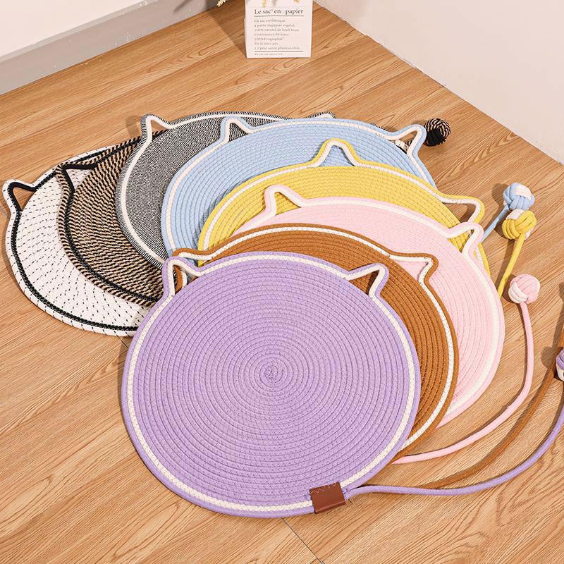Cat Ear Round Cotton Rope Cat Scratcher Mat Pet Sleeping Rug Anti Scratch Sofa Protector Kitten Claw Grinding Accessory