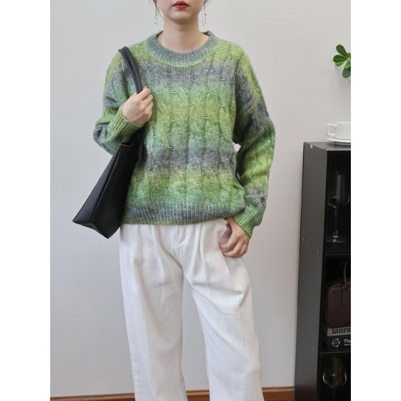 Autumn and winter new gradual change of color twist design sweater pullover loose sweet soft waxy knitted sweater top women
