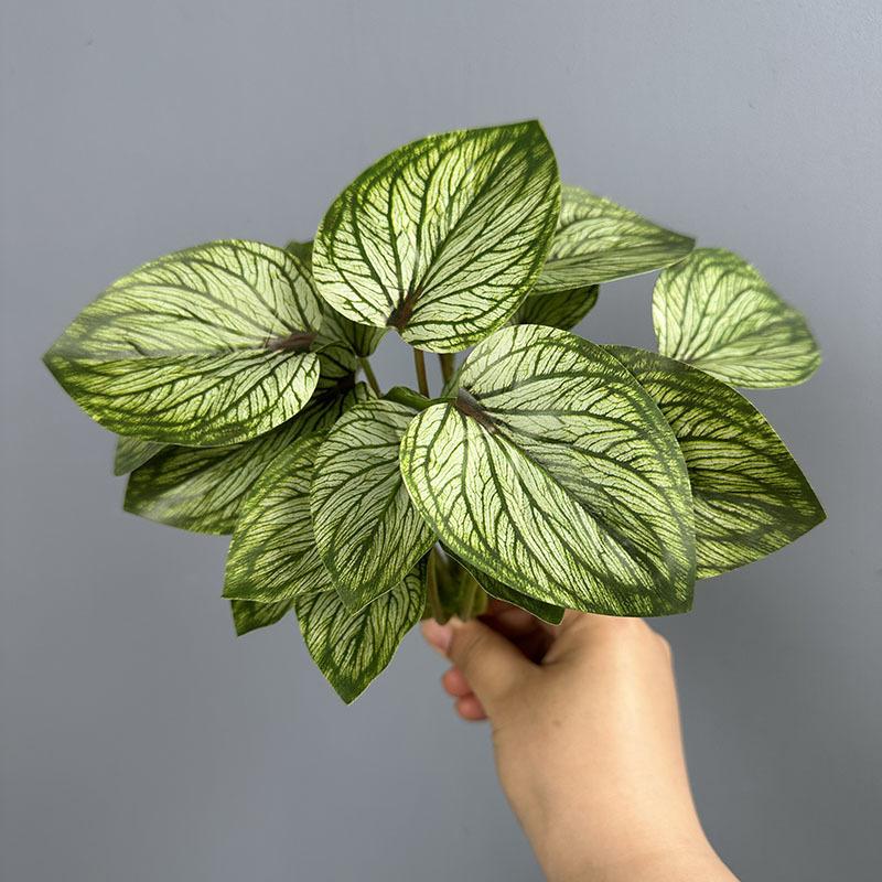 10pcs Hotel Decorative Plastic Simulation Apple Leaf Plant Restaurant Decoration Artificial 24 Leaves Alocasia Green Plants