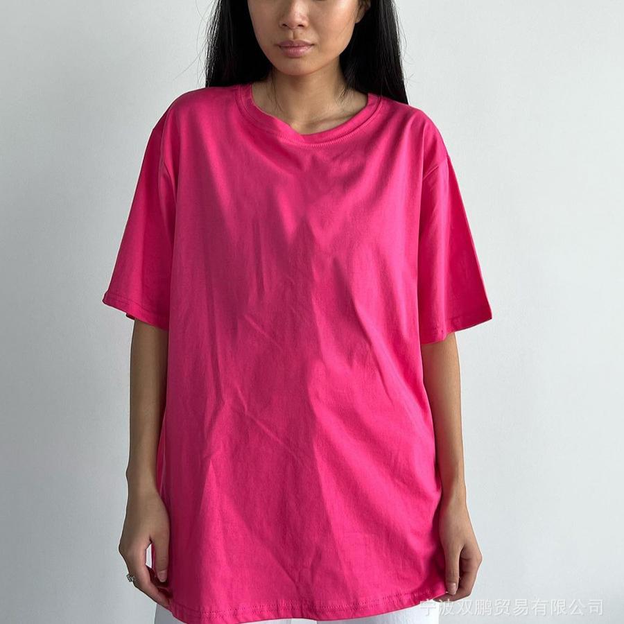 Women's Oversized Short Sleeve T-Shirts Basic Crewneck Tee Summer Breathable Loose Fit Casual Workout Solid Color Cotton Pullover Tops for Women
