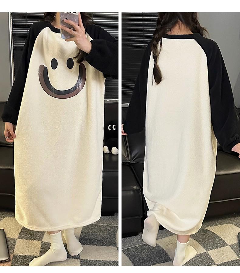 Women's Cartoon Flannel Nightgown – Cute, Cozy, Long Sleeve, Mid-Length Dress for Fall/Winter, Suitable for Home or Outdoors