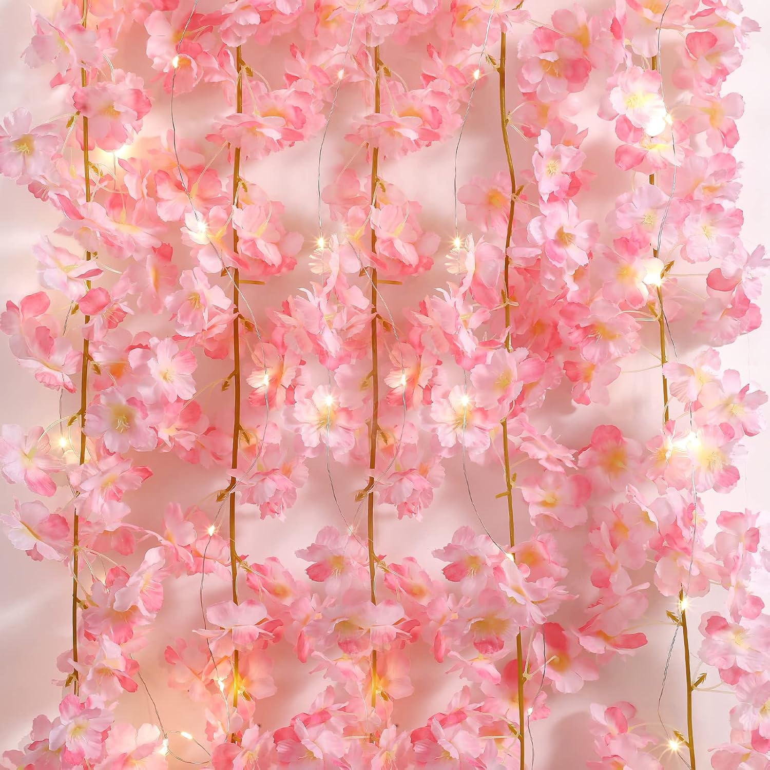 

1Pcs Sakura Artificial Flowers Vine 180CM LED Light String Cherry Blossom Garland for Home Room Decor Wedding Decoration Arches 180CM рожевий