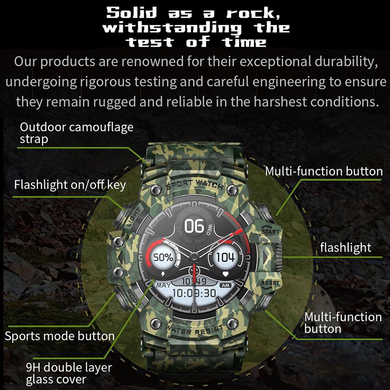 New Military Sports Smart Watch Men 100+ Sports Outdoor Fitness Compass Heart rate BT Call Waterproof Smartwatch For iOS Android