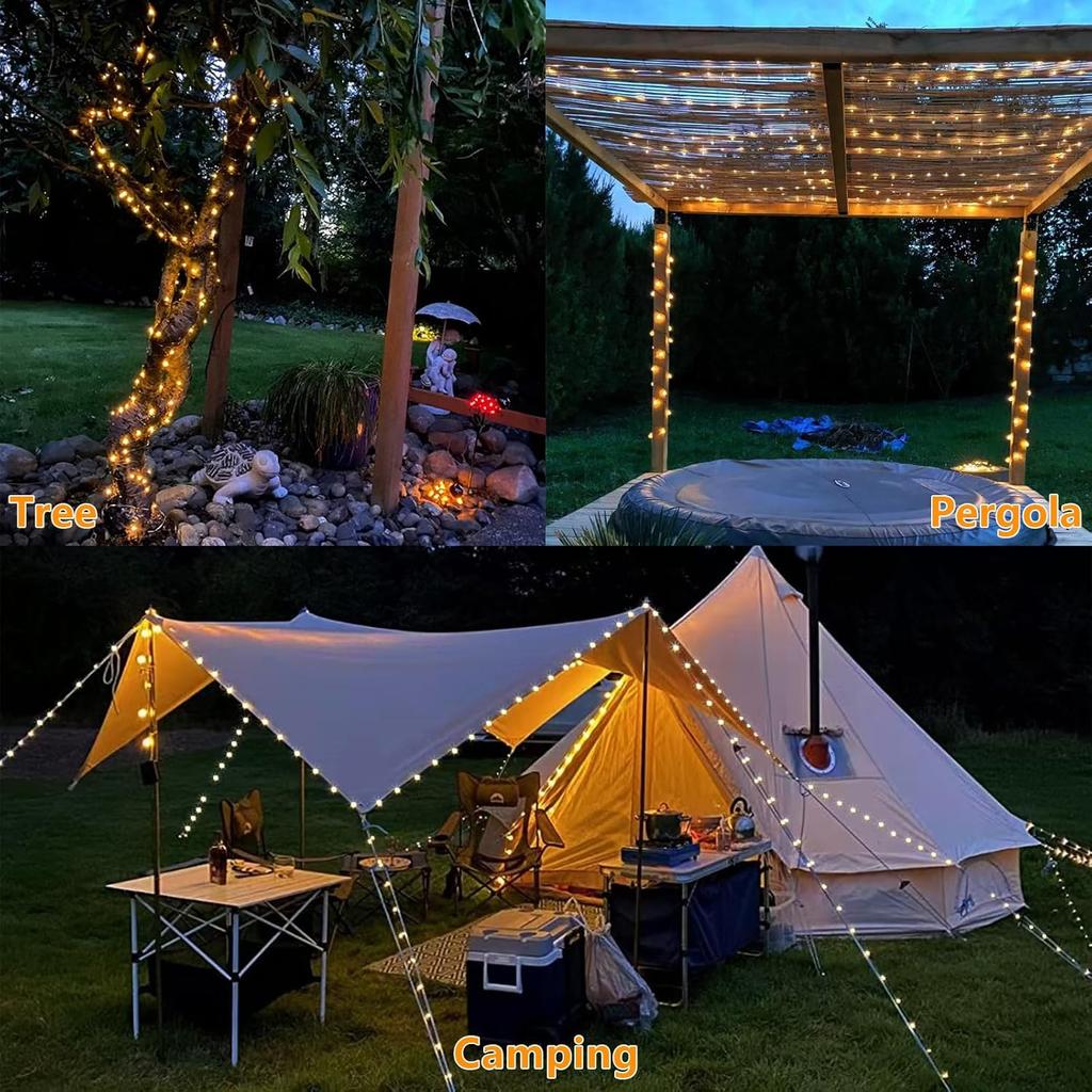 Wasserdichte Solar-Lichterketten für den Außenbereich - 1/2/4 Sets 8 Modi Funkelnd Warmweiß für Terrasse Garten Baum Hof Party Dekoration