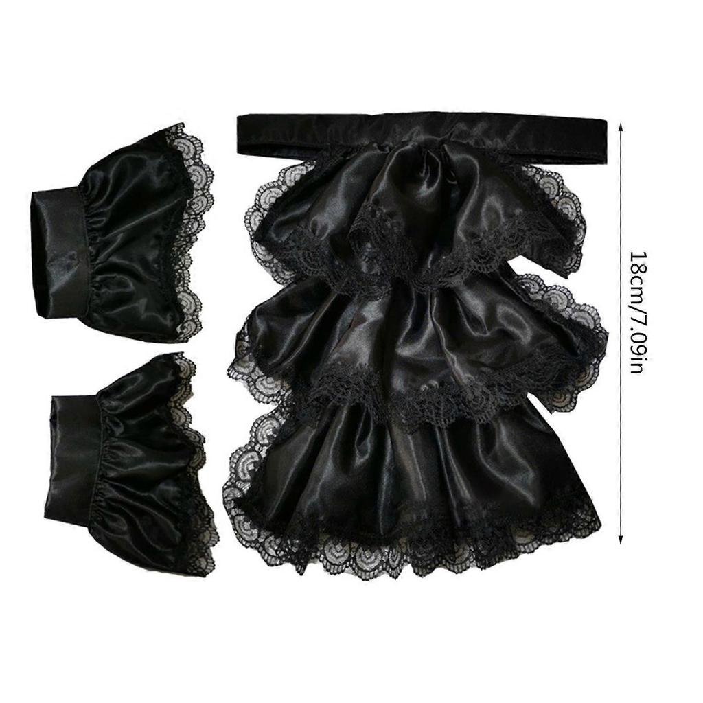 Unisex Cosplay Costume Accessories False Cuffs and Lace Edge Ruffled Satin Colonial Jabot Collar Set for Steampunk Party