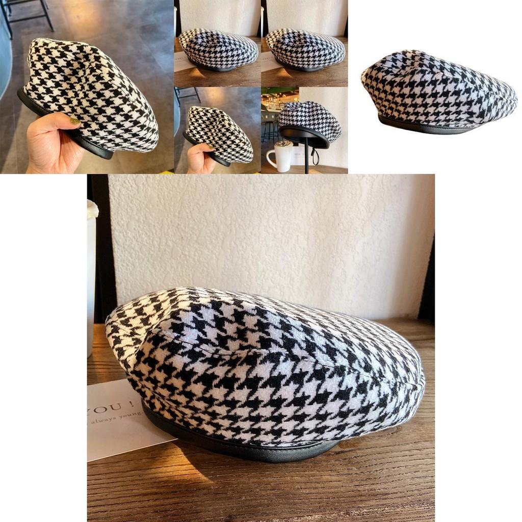 Trendy Designer Houndstooth Beret Flat Top Summer Hat For Women