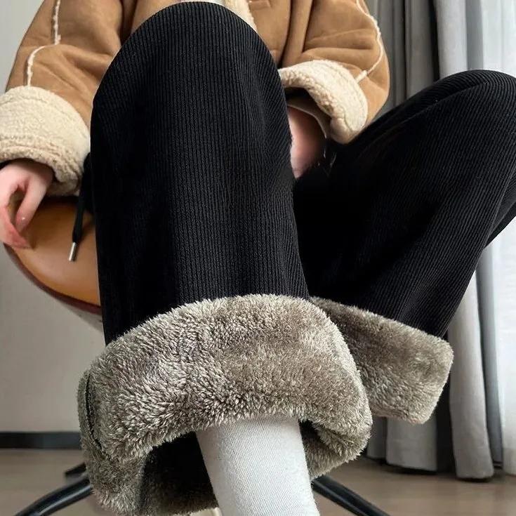 Lamm-Samt-Fleece gefüttert Verdickt Herbst Winter Neu Locker Weitbeinige Hosen Modische Freizeithosen Vielseitiges Design Sensation