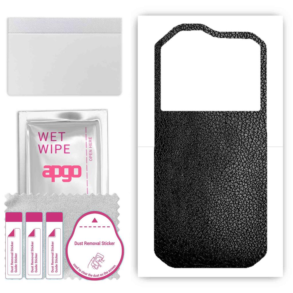 apgo Protective Skin Sticker for the Back Compatible with Cat S60, Wrap Film, Foil, Vinyl - Pattern Black Leather