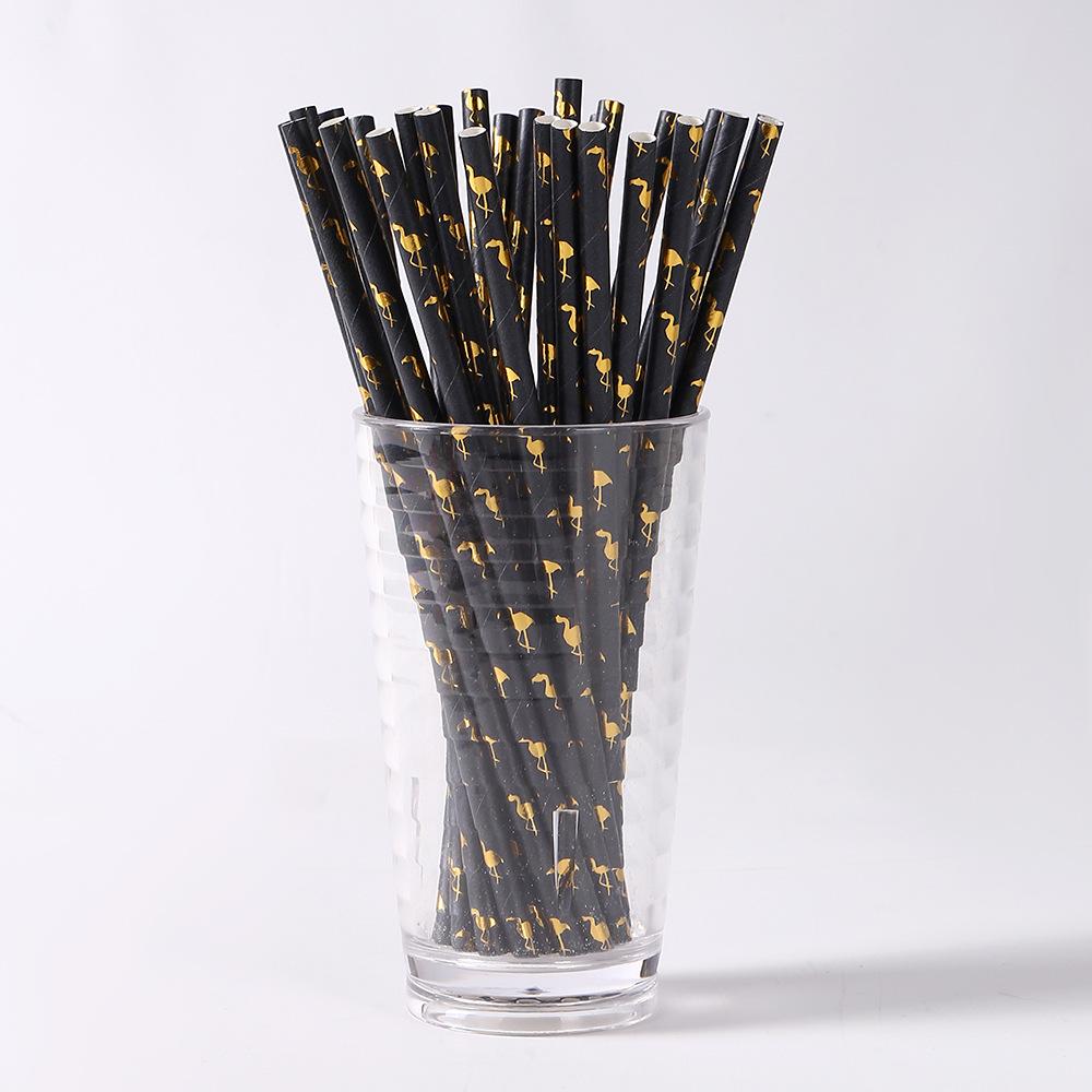 Flamingo Hot Stamping Paper Straws - Individually Wrapped for Weddings & Parties