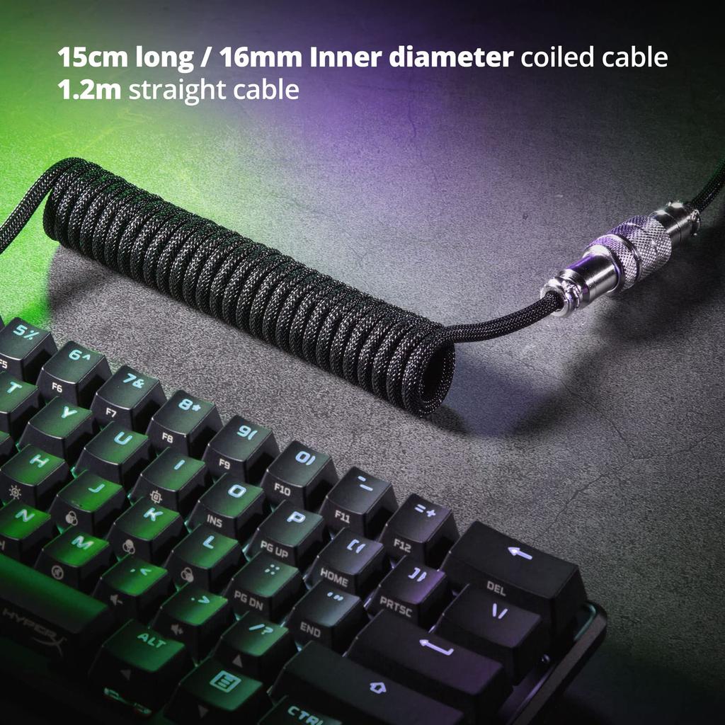 GunMjo Pro Custom Coiled Cable for Gaming Mechanical Keyboard Cable with Detachable Metal To Classic Black USB-C Keyboards, Double-Sleeved Aviator,