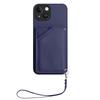 For iPhone 15 Case Card Holder Kickstand Skin-Touch Phone Cover with Wrist Strap